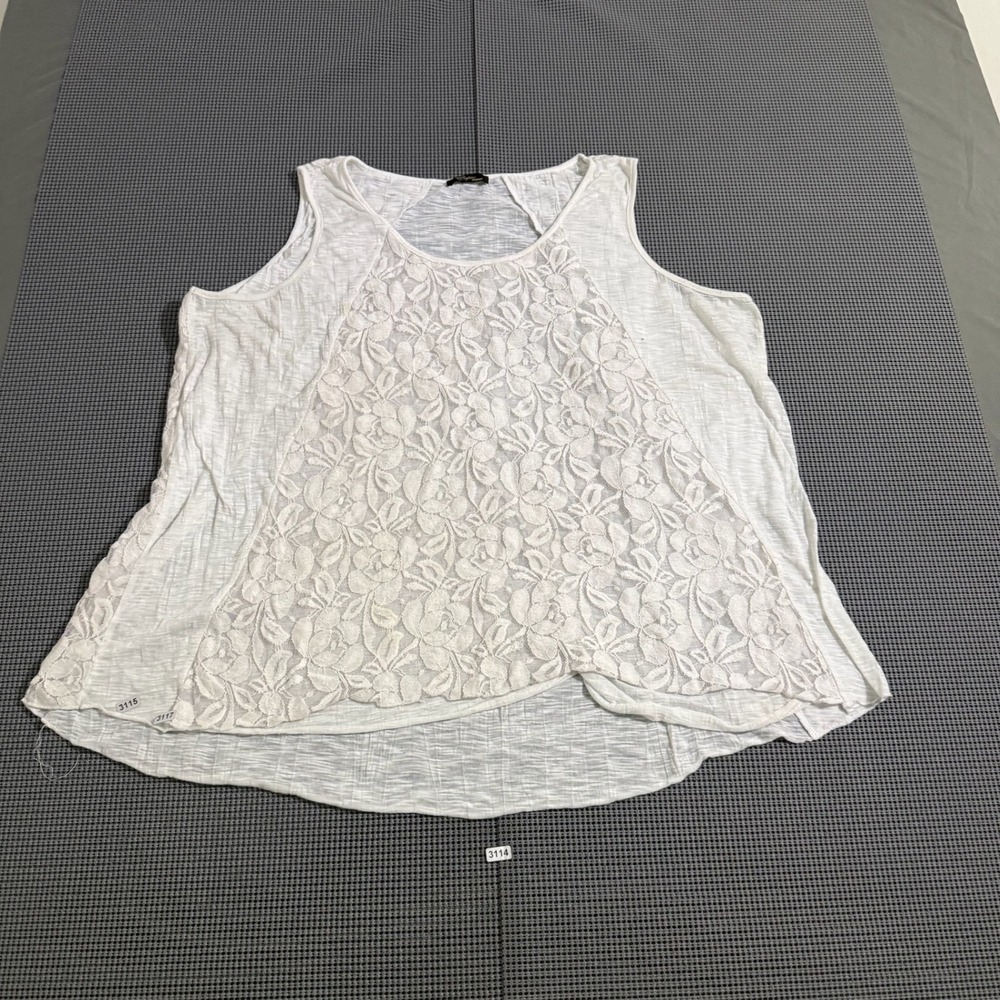Cupio Woman White Lace Front Slub Knit Tank Top Estimated 2X No Tag